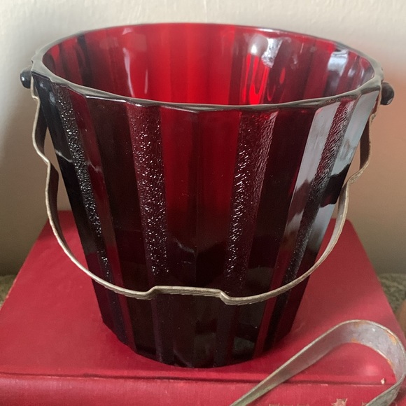 RUBY RED ANCHOR HOCKING VINTAGE ICE BUCKET - Picture 2 of 7